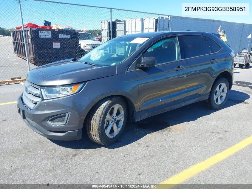 2016 Ford Edge Se VIN: 2FMPK3G93GBB58951 Lot: 40549414