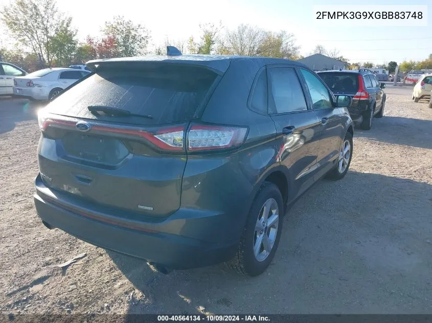 2016 Ford Edge Se VIN: 2FMPK3G9XGBB83748 Lot: 40564134