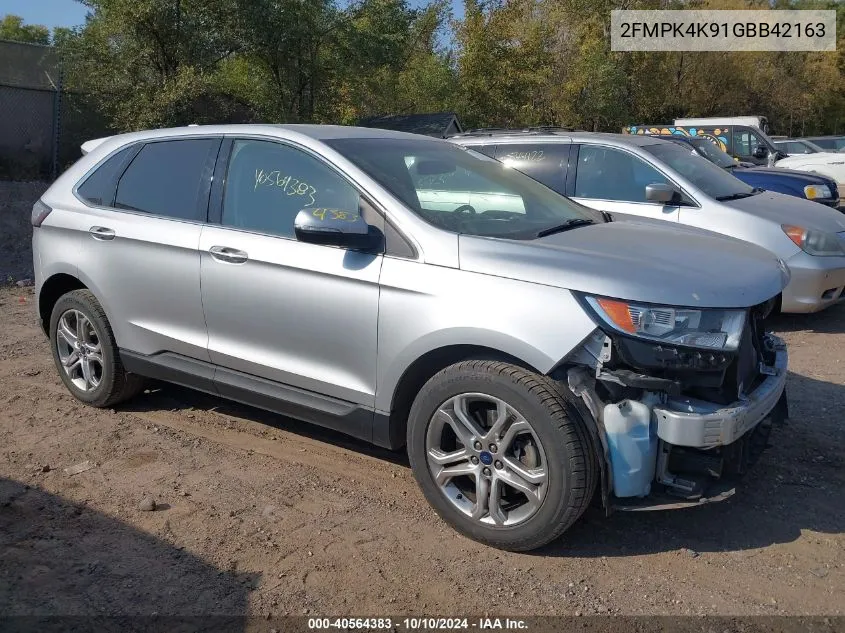 2016 Ford Edge Titanium VIN: 2FMPK4K91GBB42163 Lot: 40564383