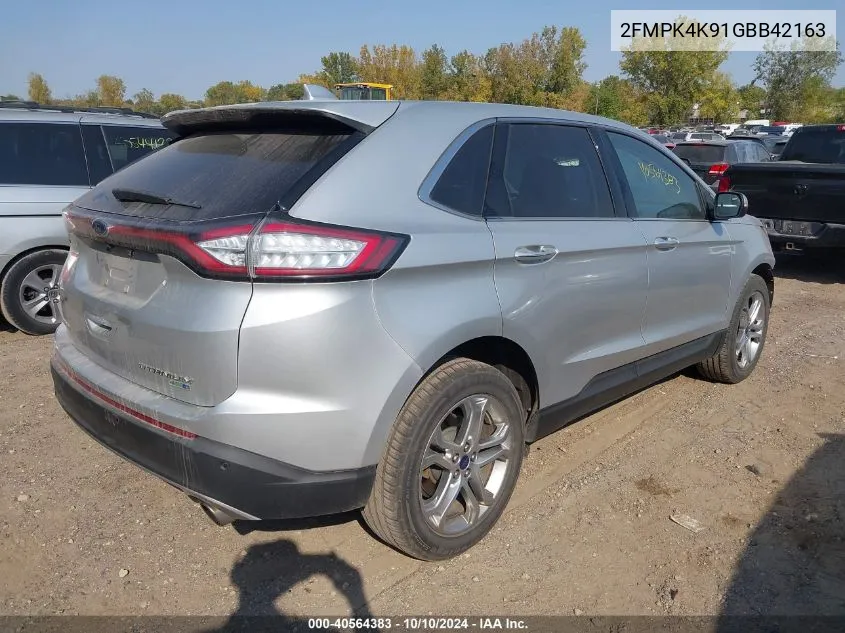 2016 Ford Edge Titanium VIN: 2FMPK4K91GBB42163 Lot: 40564383