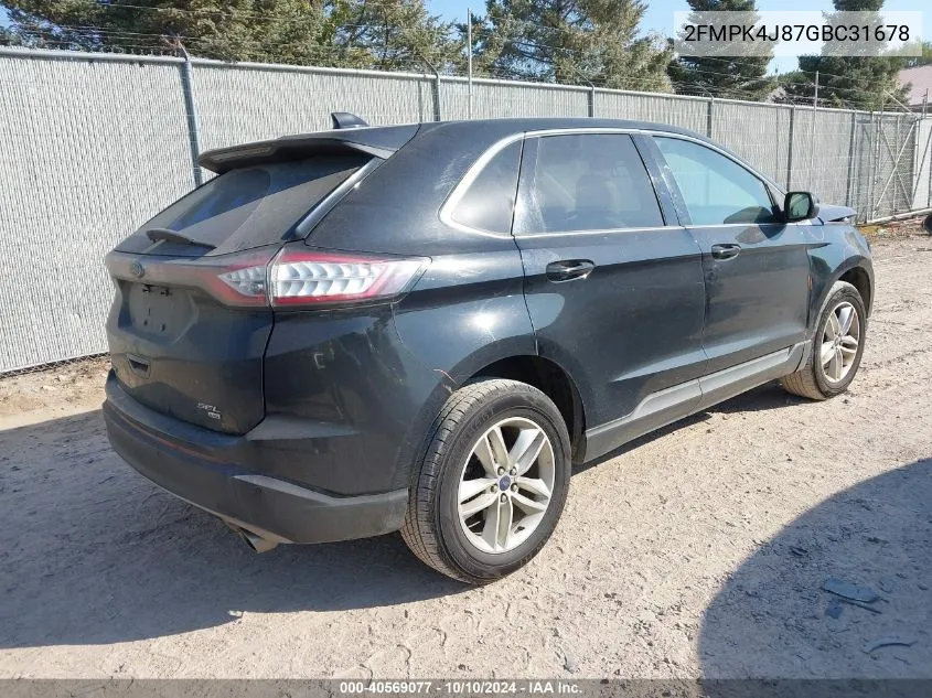 2016 Ford Edge Sel VIN: 2FMPK4J87GBC31678 Lot: 40569077