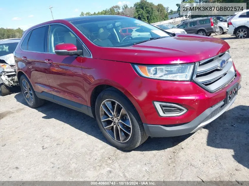 2016 Ford Edge Titanium VIN: 2FMPK3K87GBB02574 Lot: 40600743