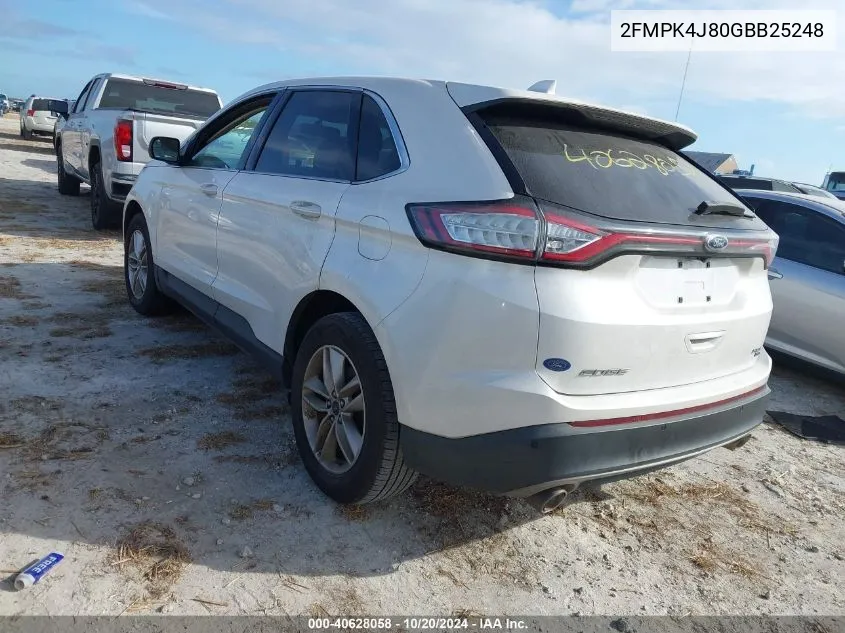 2016 Ford Edge Sel VIN: 2FMPK4J80GBB25248 Lot: 40628058