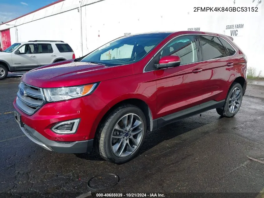 2016 Ford Edge Titanium VIN: 2FMPK4K84GBC53152 Lot: 40655039