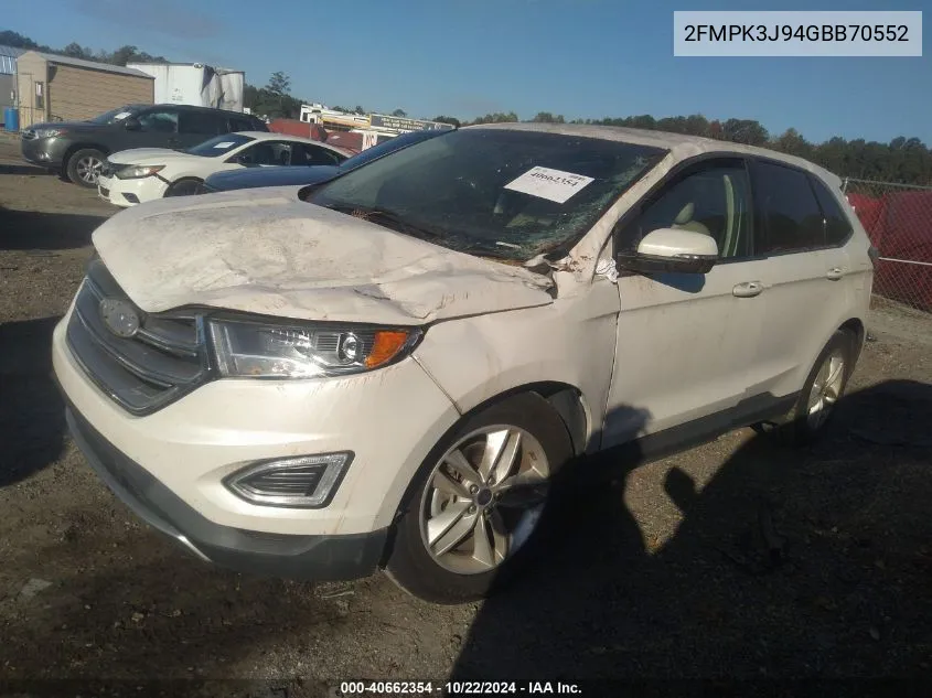 2016 Ford Edge Sel VIN: 2FMPK3J94GBB70552 Lot: 40662354