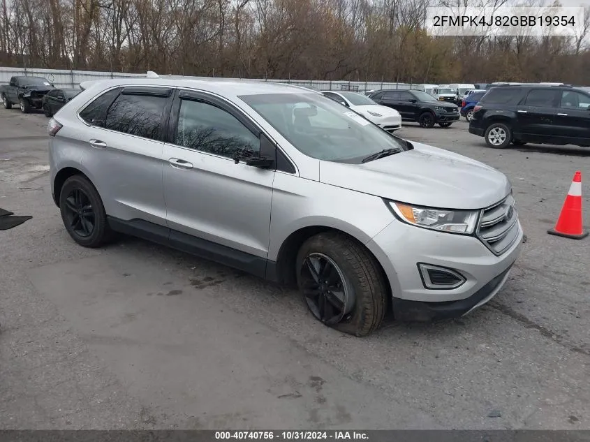 2016 Ford Edge Sel VIN: 2FMPK4J82GBB19354 Lot: 40740756