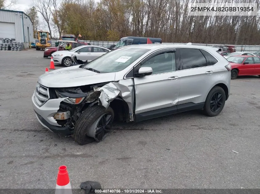 2016 Ford Edge Sel VIN: 2FMPK4J82GBB19354 Lot: 40740756