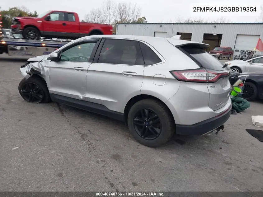 2016 Ford Edge Sel VIN: 2FMPK4J82GBB19354 Lot: 40740756