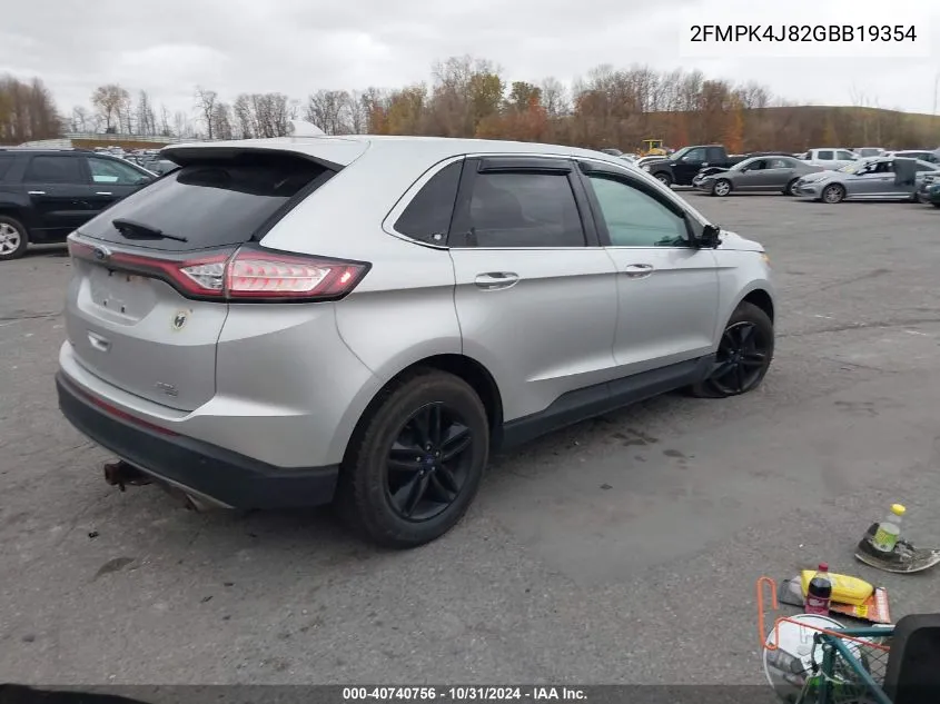 2016 Ford Edge Sel VIN: 2FMPK4J82GBB19354 Lot: 40740756