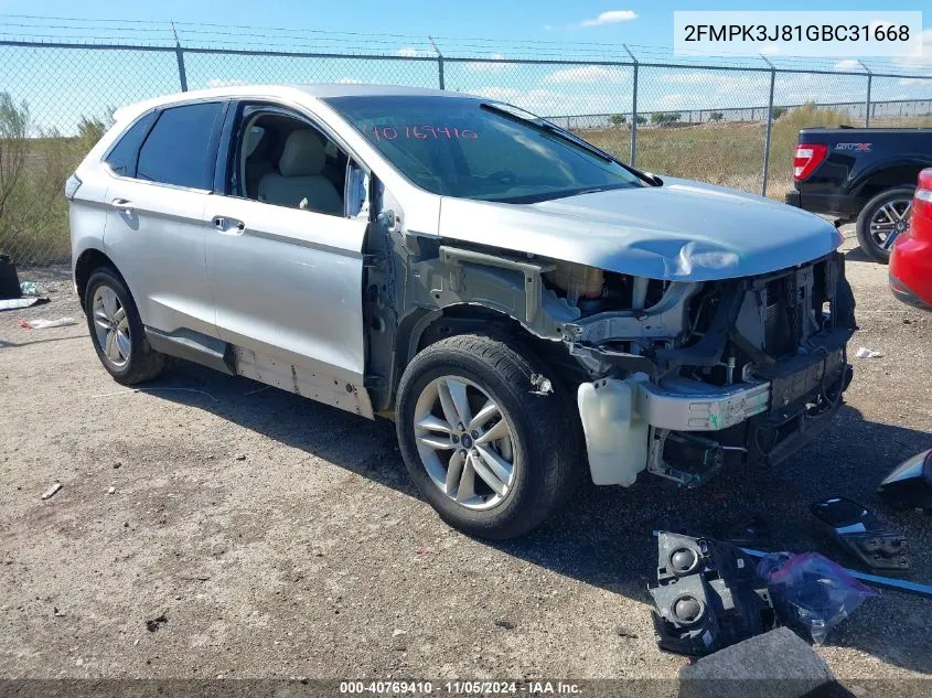 2016 Ford Edge Sel VIN: 2FMPK3J81GBC31668 Lot: 40769410