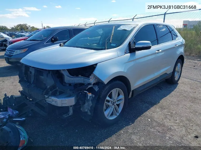 2016 Ford Edge Sel VIN: 2FMPK3J81GBC31668 Lot: 40769410