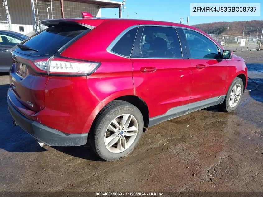 2016 Ford Edge Sel VIN: 2FMPK4J83GBC08737 Lot: 40819069