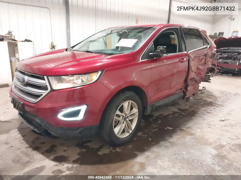 2016 Ford Edge Sel VIN: 2FMPK4J92GBB71432 Lot: 40842488