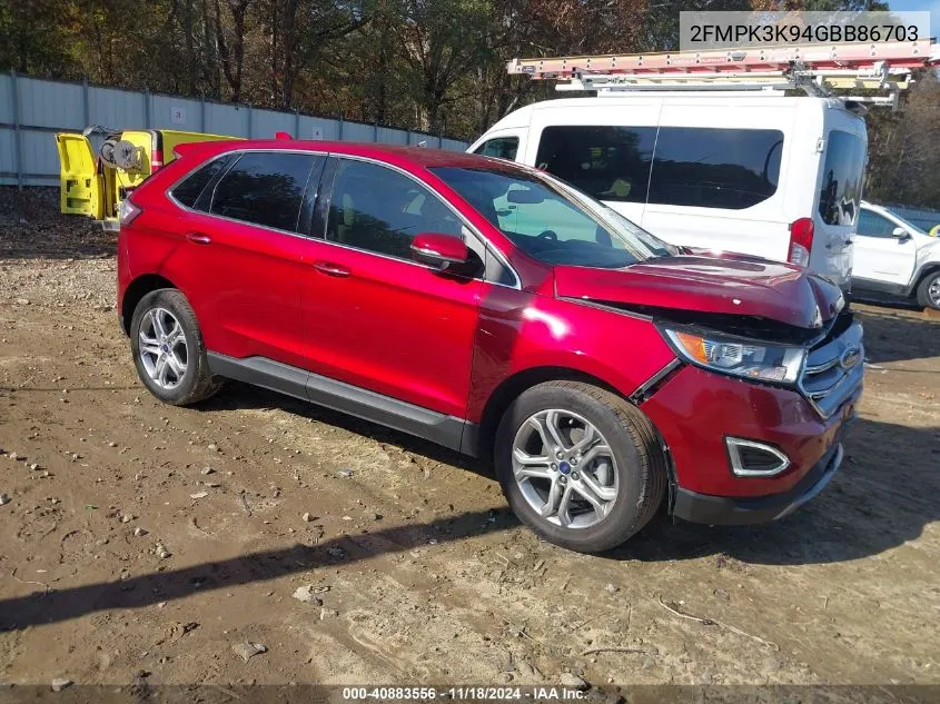 2016 Ford Edge Titanium VIN: 2FMPK3K94GBB86703 Lot: 40883556