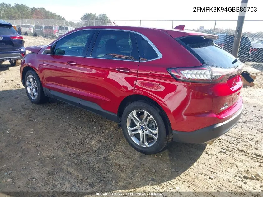 2016 Ford Edge Titanium VIN: 2FMPK3K94GBB86703 Lot: 40883556