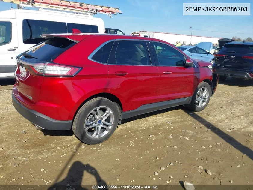 2016 Ford Edge Titanium VIN: 2FMPK3K94GBB86703 Lot: 40883556