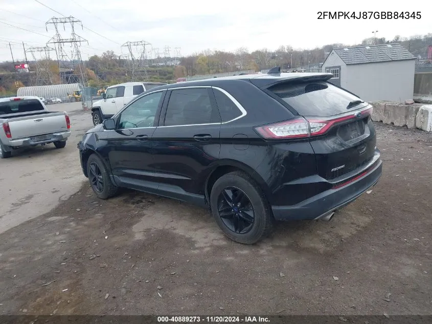 2016 Ford Edge Sel VIN: 2FMPK4J87GBB84345 Lot: 40889273