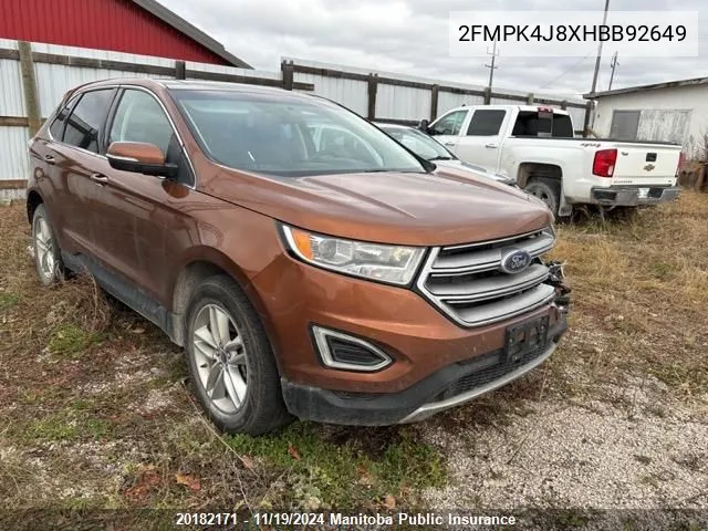 2017 Ford Edge Sel VIN: 2FMPK4J8XHBB92649 Lot: 20182171