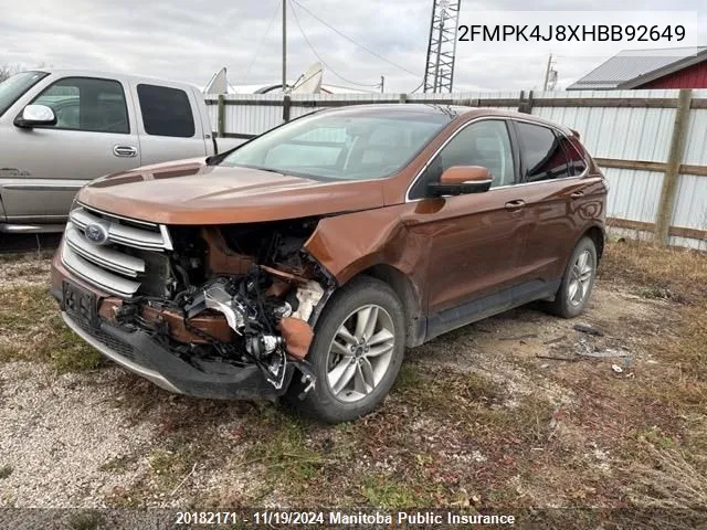 2017 Ford Edge Sel VIN: 2FMPK4J8XHBB92649 Lot: 20182171