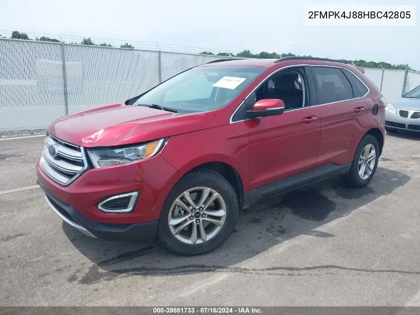 2017 Ford Edge Sel VIN: 2FMPK4J88HBC42805 Lot: 39881733