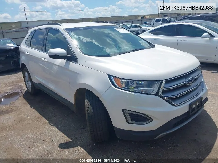 2017 Ford Edge Sel VIN: 2FMPK3J87HBB42933 Lot: 40098216