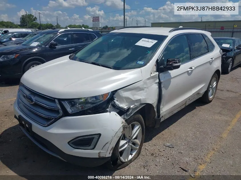 2017 Ford Edge Sel VIN: 2FMPK3J87HBB42933 Lot: 40098216