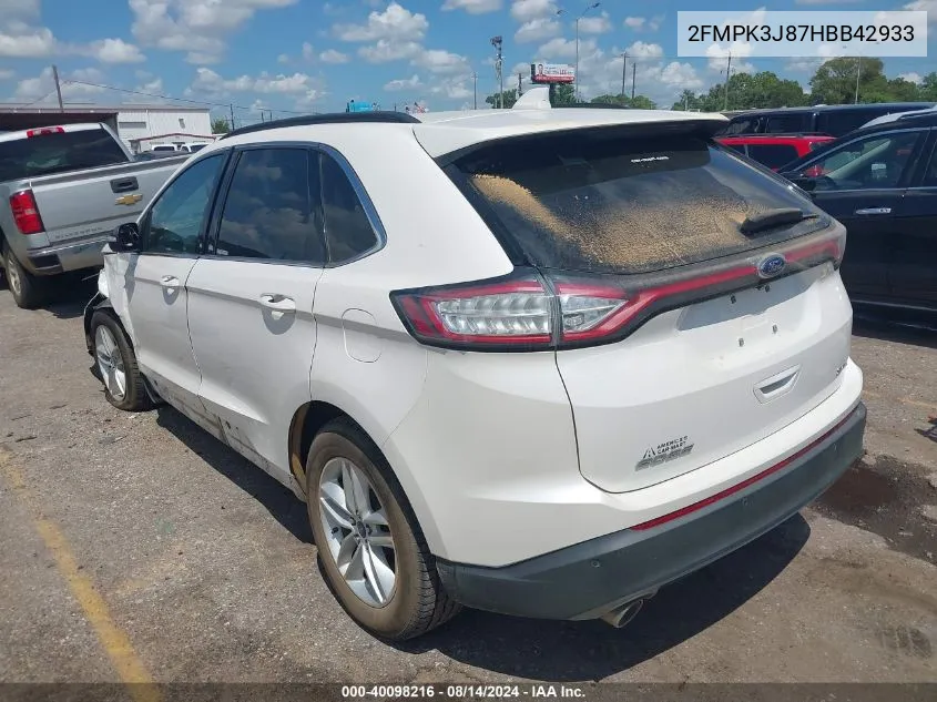 2017 Ford Edge Sel VIN: 2FMPK3J87HBB42933 Lot: 40098216