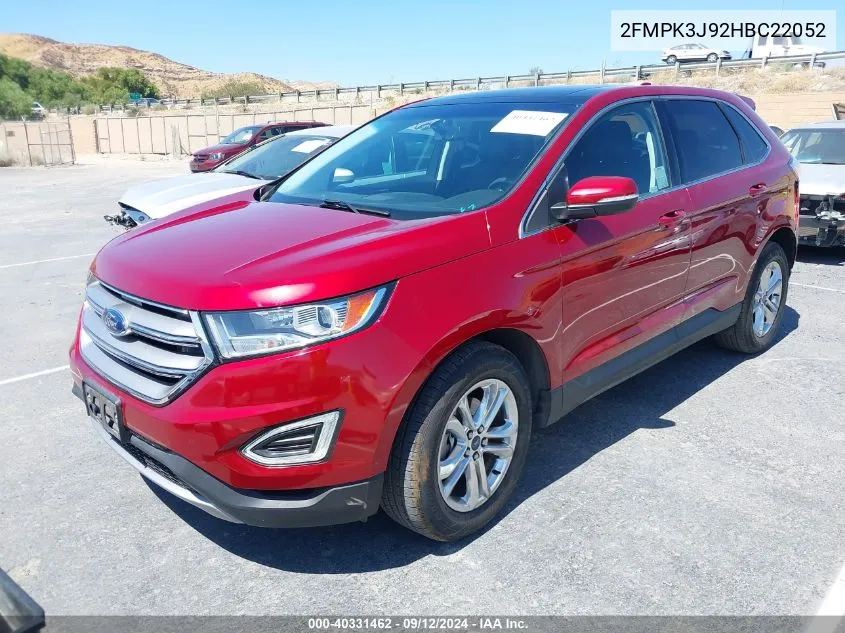 2017 Ford Edge Sel VIN: 2FMPK3J92HBC22052 Lot: 40331462