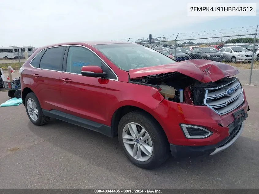 2017 Ford Edge Sel VIN: 2FMPK4J91HBB43512 Lot: 40344435