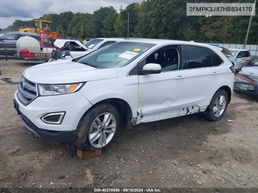 2017 Ford Edge Sel VIN: 2FMPK3J87HBB34170 Lot: 40370556