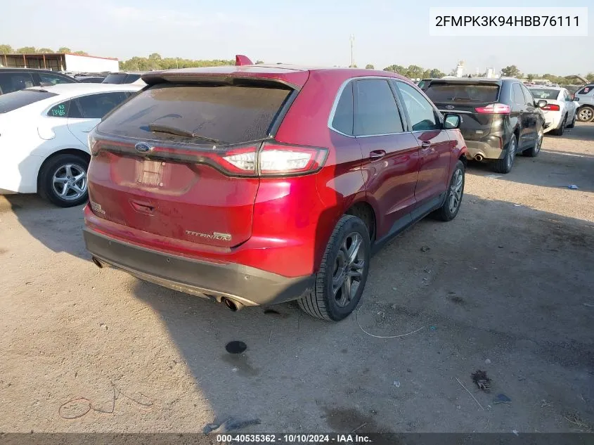 2017 Ford Edge Titanium VIN: 2FMPK3K94HBB76111 Lot: 40535362