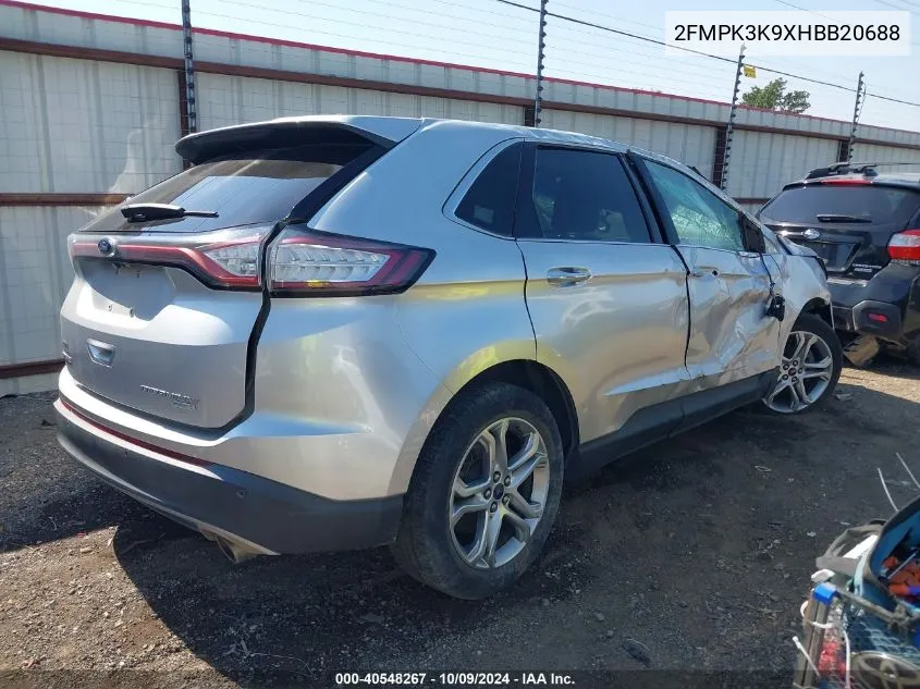 2017 Ford Edge Titanium VIN: 2FMPK3K9XHBB20688 Lot: 40548267