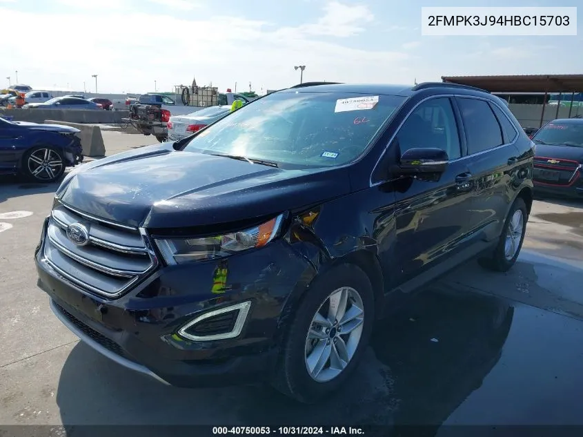 2017 Ford Edge Sel VIN: 2FMPK3J94HBC15703 Lot: 40750053