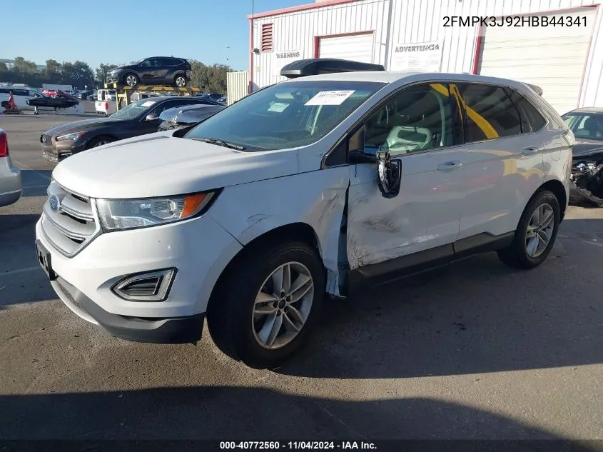 2017 Ford Edge Sel VIN: 2FMPK3J92HBB44341 Lot: 40772560