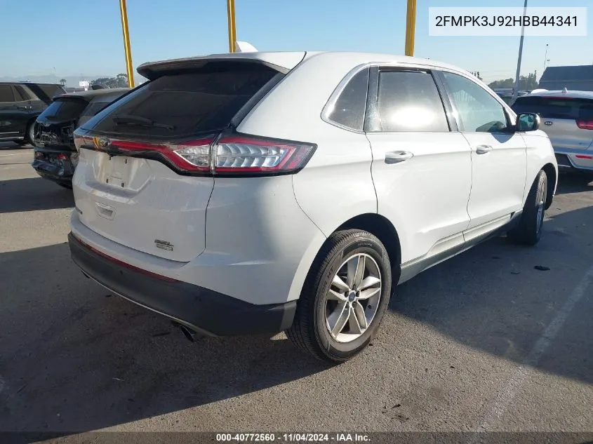 2017 Ford Edge Sel VIN: 2FMPK3J92HBB44341 Lot: 40772560