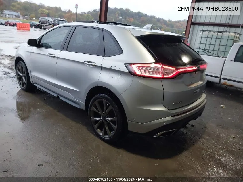 2017 Ford Edge Sport VIN: 2FMPK4AP9HBC28600 Lot: 40782180