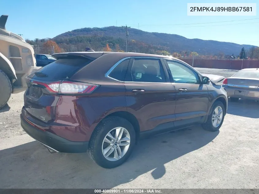 2017 Ford Edge Sel VIN: 2FMPK4J89HBB67581 Lot: 40809901