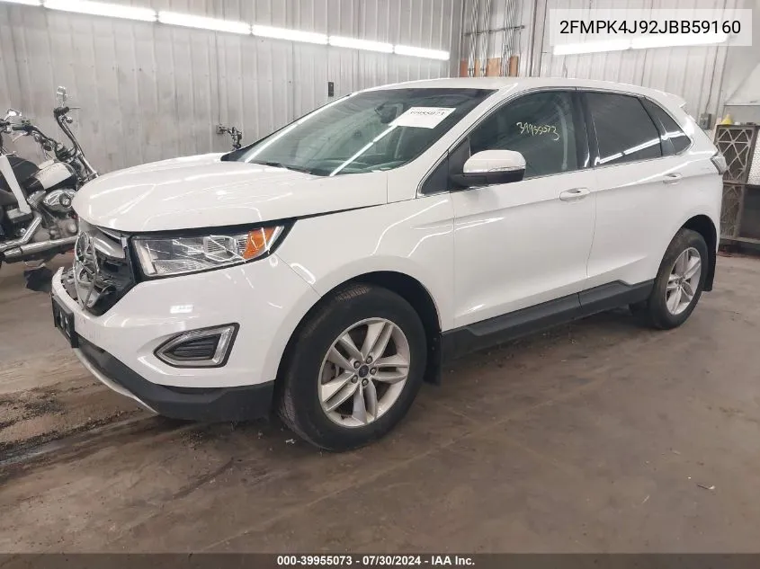 2018 Ford Edge Sel VIN: 2FMPK4J92JBB59160 Lot: 39955073