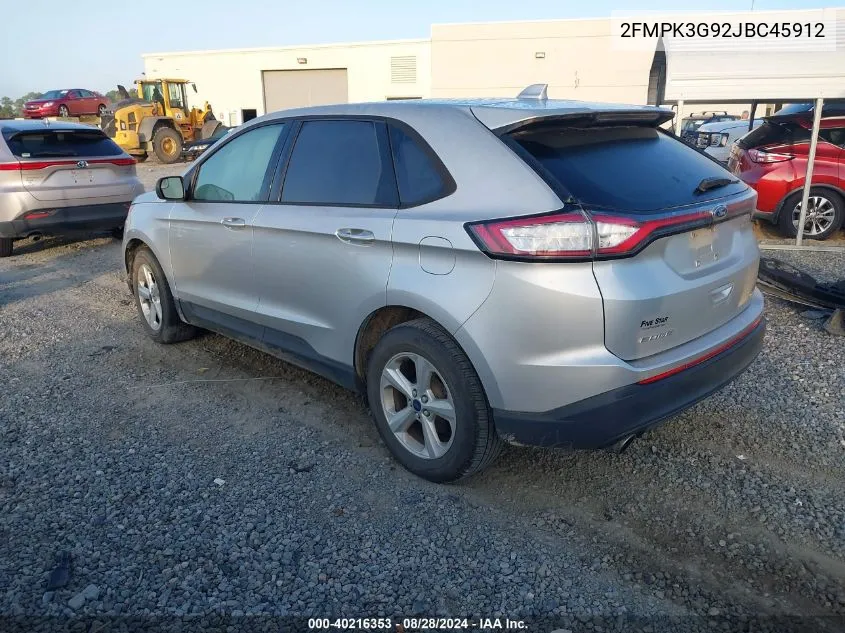 2018 Ford Edge Se VIN: 2FMPK3G92JBC45912 Lot: 40216353