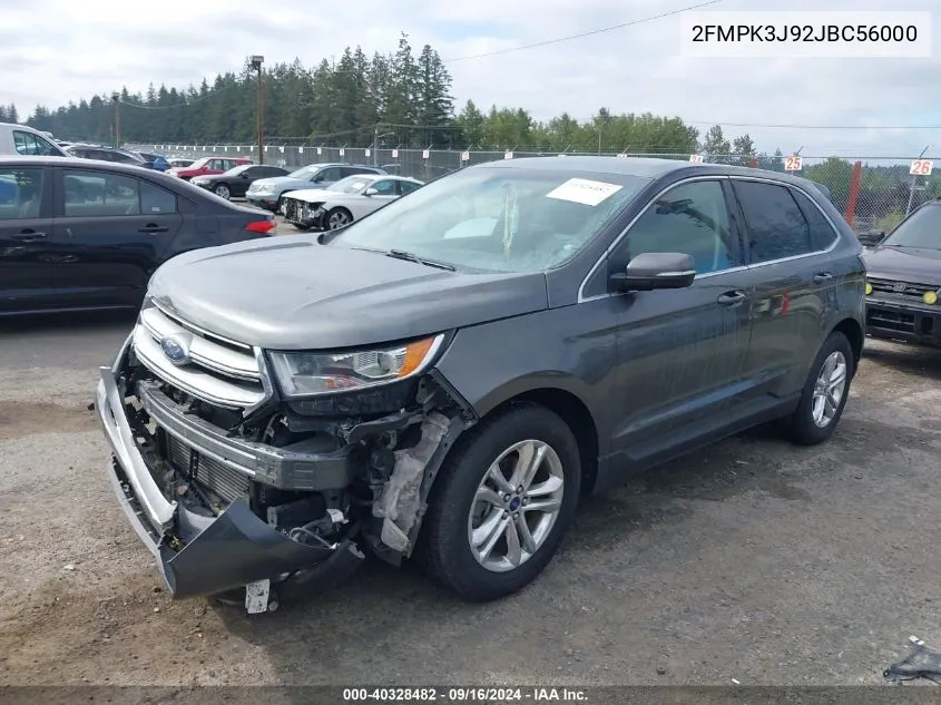 2018 Ford Edge Sel VIN: 2FMPK3J92JBC56000 Lot: 40328482