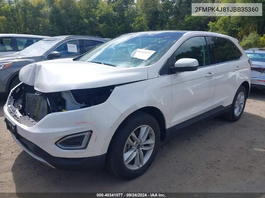 2018 Ford Edge Sel VIN: 2FMPK4J81JBB35360 Lot: 40341077