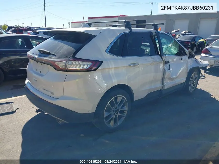 2018 Ford Edge Titanium VIN: 2FMPK4K87JBB60231 Lot: 40415205