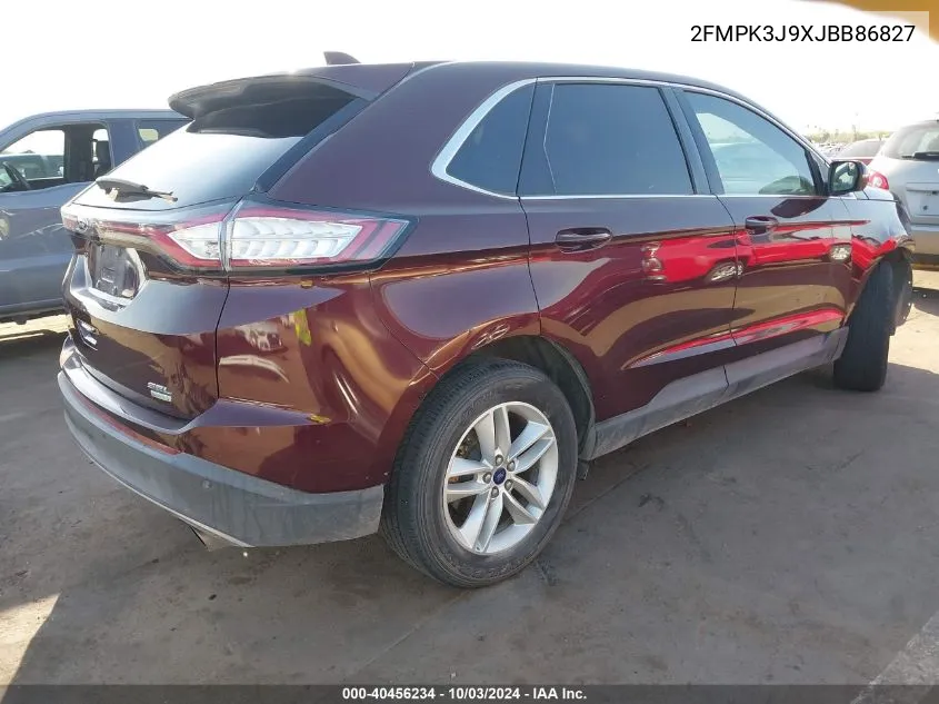 2018 Ford Edge Sel VIN: 2FMPK3J9XJBB86827 Lot: 40456234