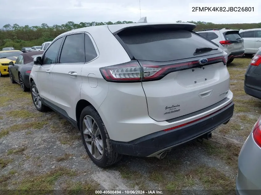 2018 Ford Edge Titanium VIN: 2FMPK4K82JBC26801 Lot: 40500494