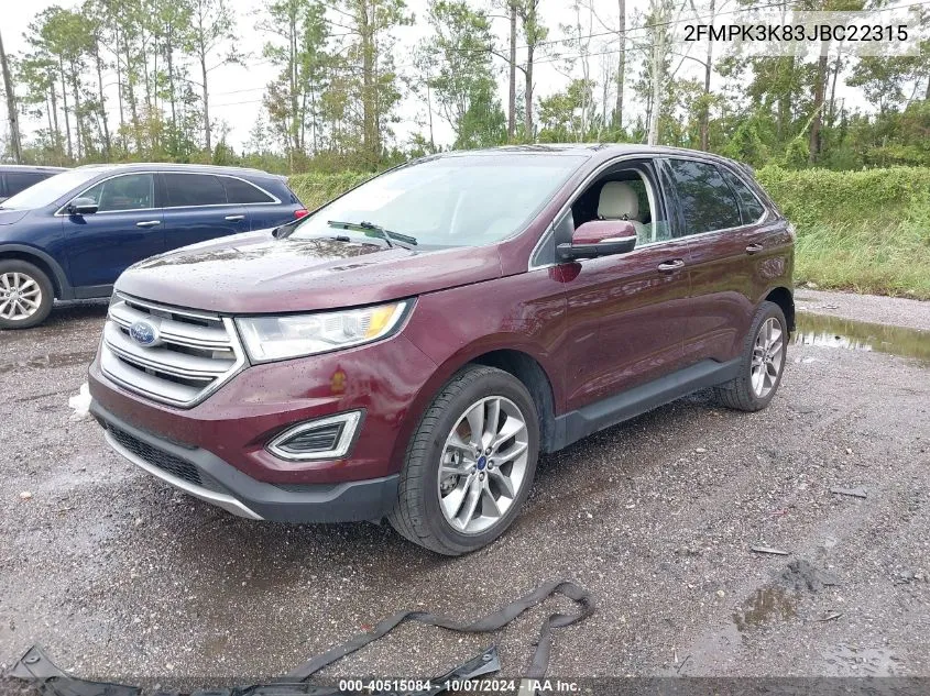 2018 Ford Edge Titanium VIN: 2FMPK3K83JBC22315 Lot: 40515084