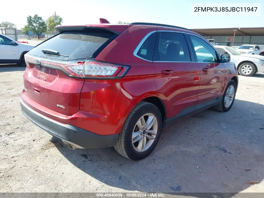 2018 Ford Edge Sel VIN: 2FMPK3J85JBC11947 Lot: 40540008