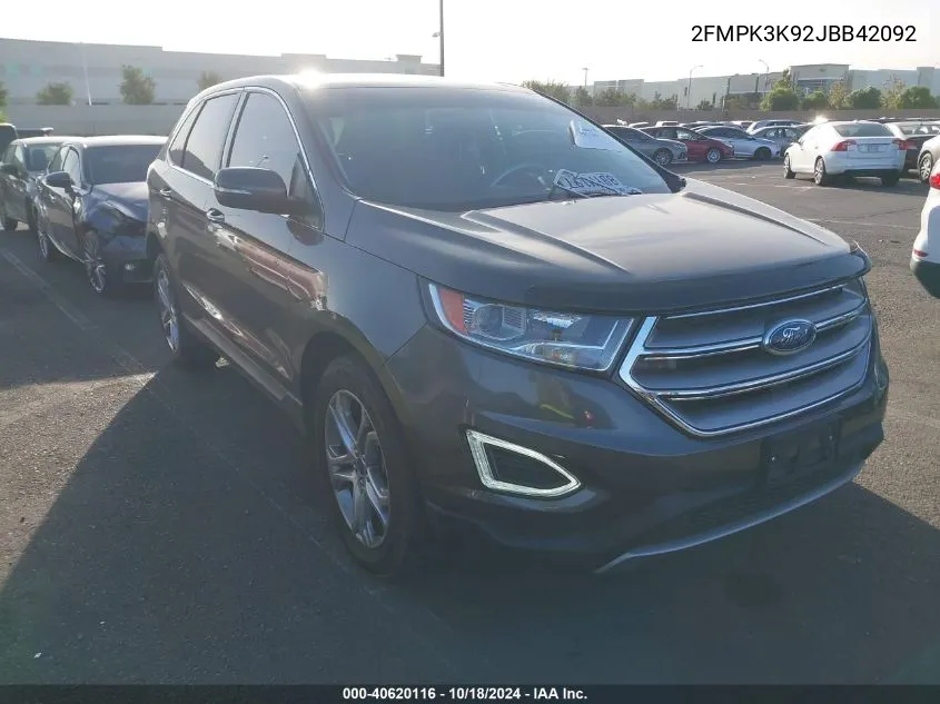 2018 Ford Edge Titanium VIN: 2FMPK3K92JBB42092 Lot: 40620116