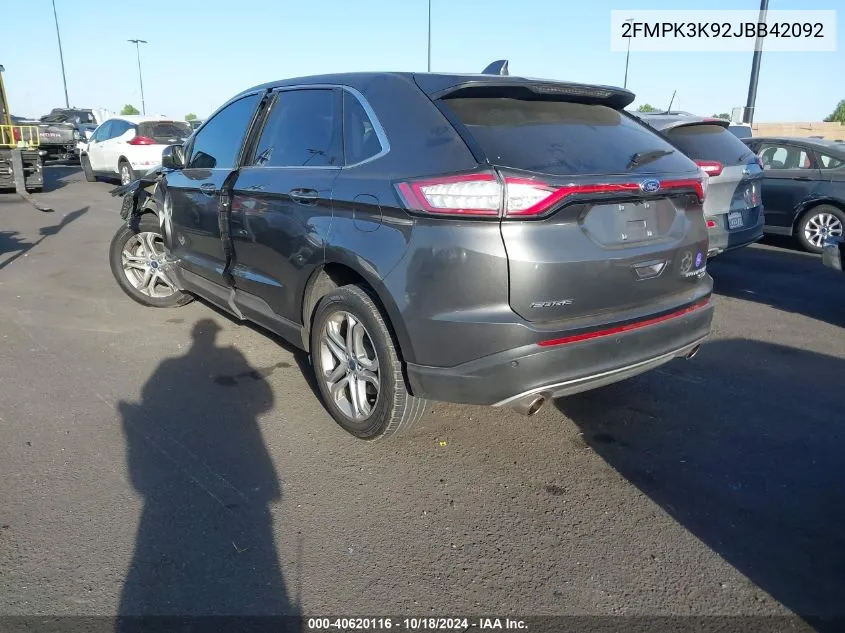 2018 Ford Edge Titanium VIN: 2FMPK3K92JBB42092 Lot: 40620116