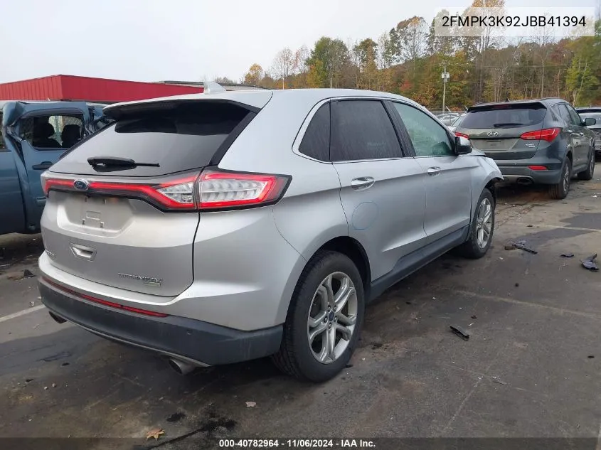 2018 Ford Edge Titanium VIN: 2FMPK3K92JBB41394 Lot: 40782964