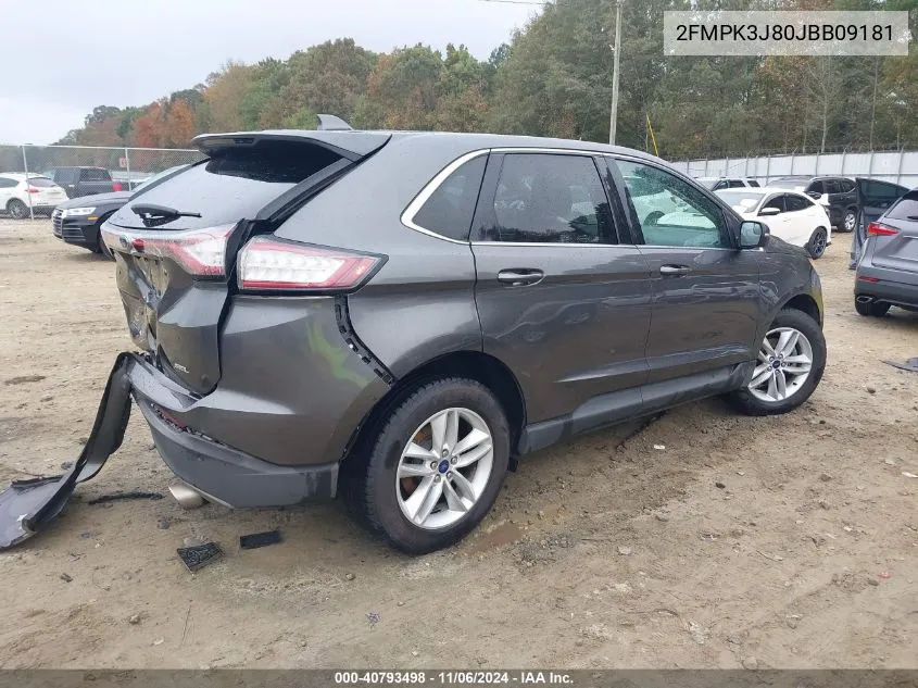 2018 Ford Edge Sel VIN: 2FMPK3J80JBB09181 Lot: 40793498